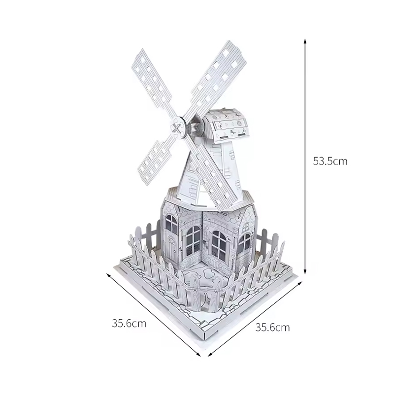 BF20990 儿童 3D DIY 纸板涂鸦着色荷兰风车玩具